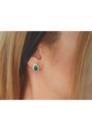 Sirius 0,85 Karat Pırlanta Ve Zümrüt Taşlı 18 Ayar Küpe 0801E0063