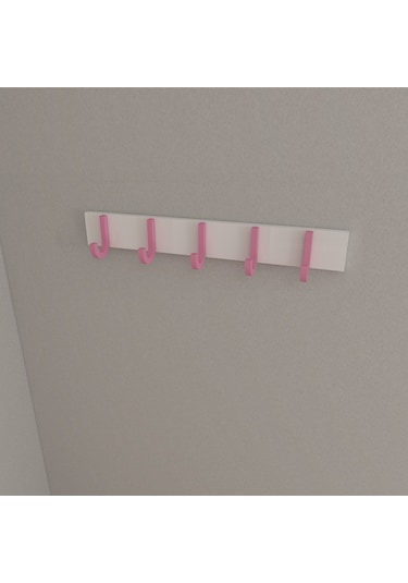 Hepsi3boyutlu Modern Duvar & Kapı Baston Askılık - 5 Adet Pembe J Askılık - Model No : 6 Pembe