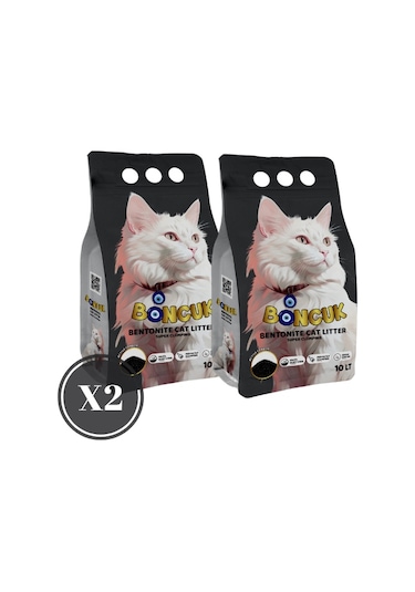 Boncuk Aktif Karbonlu Topaklaşan Bentonit Kedi Kumu 2 x 10 L