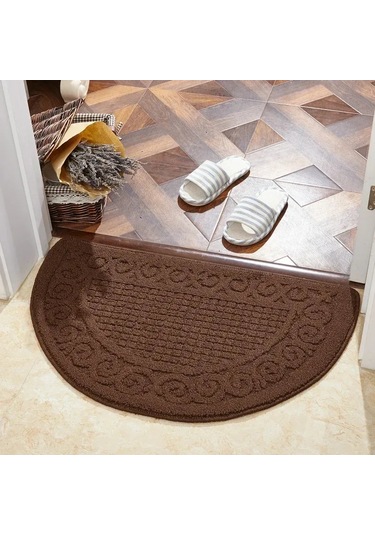 Dianziye Gri Yarı Dairesel Giriş Döşemi - Ev, Banyo Kullanıma Uygun Kaymazlı, Logo Özellikli Hediyelik Paspas 40x63 Cm Diğer