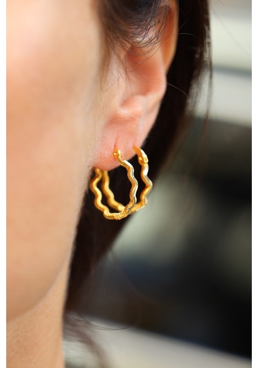 14 Ayar Altın Zikzak Ajda Model Halka Küpe Sarı Altın