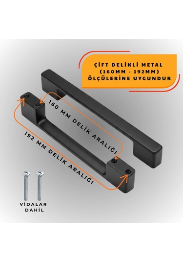 Köprü Kulp Dolap Çekmece Kulbu Metal Kulp 192 Mm 10 Adet Siyah