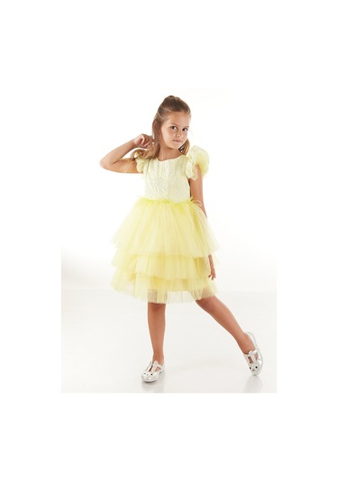 Daisy Girls Otriş Detaylı Tütü Kabarık Kız Çocuk Elbise Renkli Çok Renkli