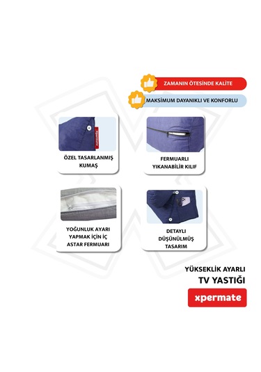 Xpermate Yükseklik Ayarlı Tv Yastığı Bel Destek Yastığı Lacivert