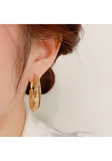 Moveevo Altın Renkli Metal Kanca Küpe - Delikli Ağızlı Kristal Tasarım, Gündelik Ve Özel Durumlar İçin Şık Aksesuar Gold