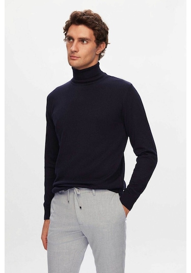 Ds Damat Regular Fit Lacivert Pamuk Karışımlı Balıkçı Yaka Triko Kazak 5HF06ORT12007 Lacivert