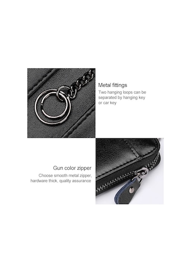 9106 Büyük Kapasiteli Fermuarlı Deri Anahtarlıklı Çanta Çok Fonksiyonlu Cüzdan Siyah