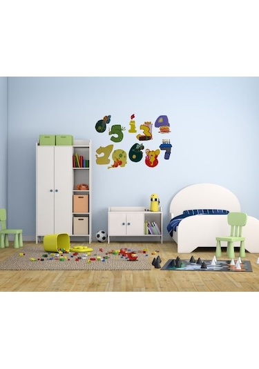 Duvar Süsü Sticker 2 Adet Renkli Rakamlı Pvc 48x33x0,5cm