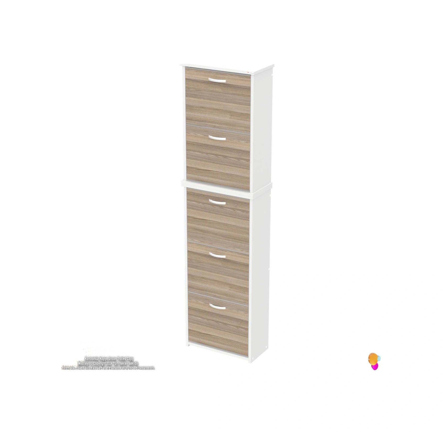 İkra Meşe Renk Asma Ayakkabılık 52cm Kapı Önü 5 Düşer Kapak 10 Bölmeli Ayakkabılık 52x194x26 Cm Meşe