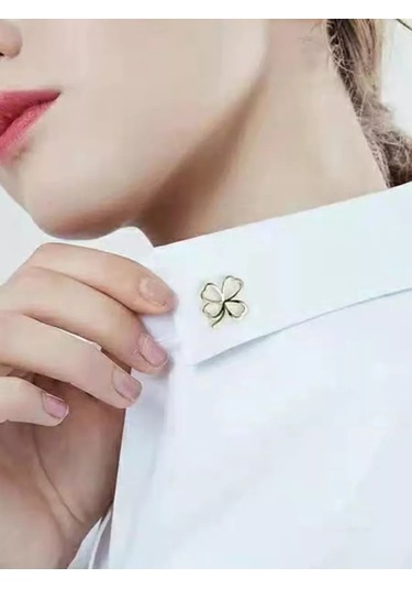 Olfil Broş-mini Yonca Işıl Işıl Minimalist Tarz 191651060 Altın Rengi