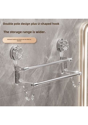 Reedark Banyo İçin Çift Çubuklu Süksiyonlu Havlu Rafı, Islak-kuru Havlu Depolama, Halka Takımı İle Modern Mükemmel Organizasyon Şeffaf Uzun Tip Diğer