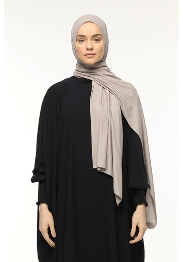 Hazır Pratik Geçmeli Lüks Organik Düz Penye Şal Çapraz Hizalı Açık Vizon