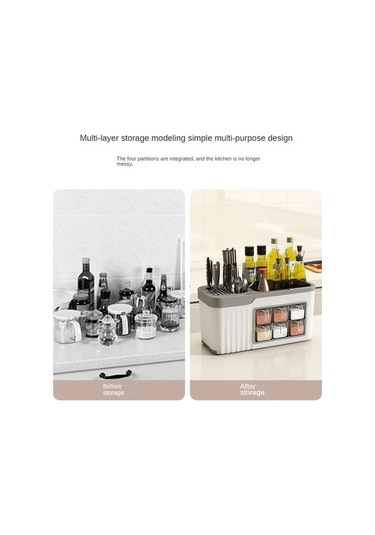 Pazly Beyaz Çok Fonksiyonlu Baharat Kutusu Mutfak Depolama Çeşni Şişesi Bıçağı Takım Saklama Beyaz