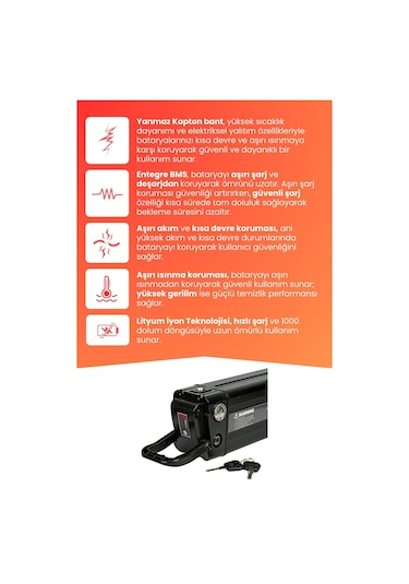 Rks Bn5 Pro Uyumlu 36v 20ah Elektrikli Bisiklet Bataryası Siyah