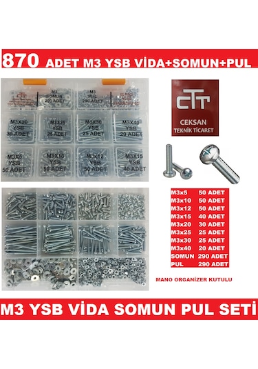 M3 Ysb Vida Set 870 Adet Vida -Somun-Pul Seti N11.28488