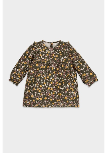 DeFacto Kız Bebek Desenli Uzun Kollu Elbise D5634A524WNKH158 Haki