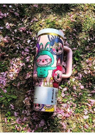 Rabb Termos Kupası Araba Kupası Çiçek Termos Kupası Stanley Pipet Kupası Pembe