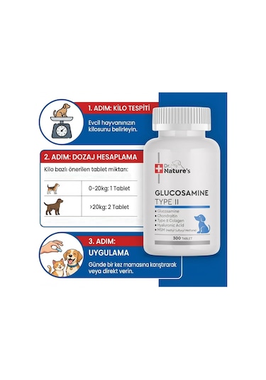 Dr. Nature's Dog Glucosamine Type II  Köpek Besin Takviyesi 300 Tablet