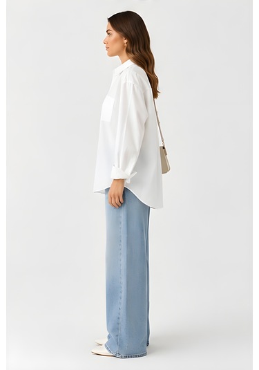 Lili Woman Kadın Beyaz Oversize Poplin Gömlek 4943