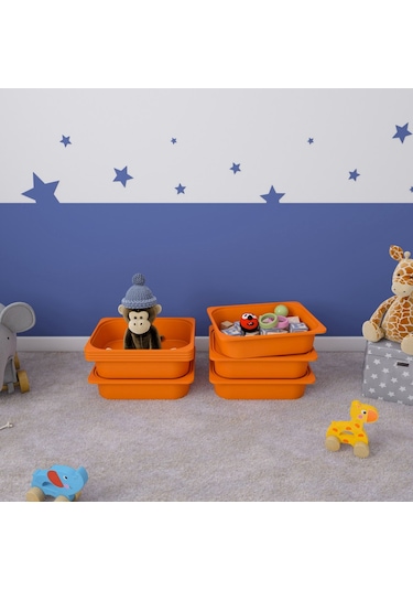 5 Adet Turuncu Kapaklı Çok Amaçlı Saklama Kutusu - Oyuncak Sepeti 5ks5k Turuncu