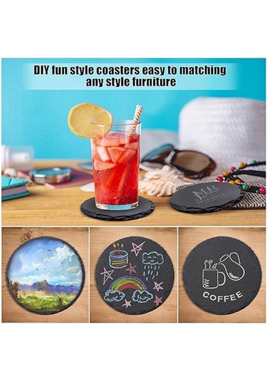 6 Adet Yuvarlak İçecek Altlıkları, 4 İnç Kaya Taş Altlıkları Toplu Altlıklar Siyah