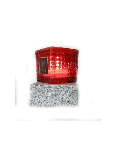 Yılbaşı Kırmızı Kristal Kare Cam Mumluk Ve Tealight Seti