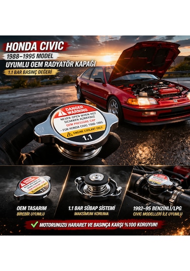 Honda Civic 1988 1995 Uyumlu 1.1 Bar  Radyatör Kapağı -
