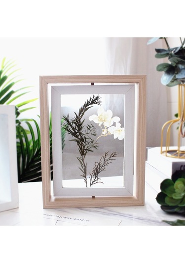 Lemestar Ahşap Ve Cam Döner Fotoğraf Çerçevesi 6-7 İnç, Çift Taraflı Görüntüleme, Dikey-yatay, Ofis/ev Dekoru - 1 Adet