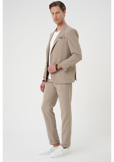 Slim Fit Torba Cep Spandex Karışımlı Casual Bej Ceket C 714 Bej