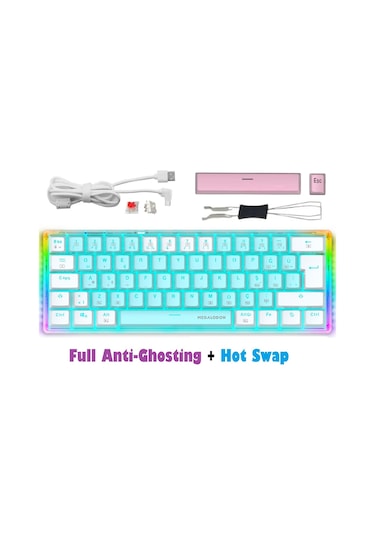 Mx-1 Mekanik Klavye Rgb Red Switch Türkçe Oyuncu Klavyesi Beyaz Mini Klavye Kablolu