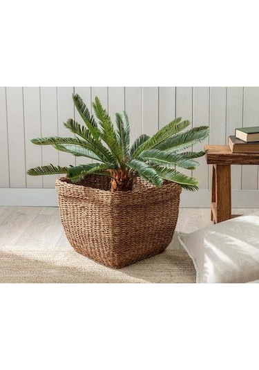 Madame Coco Benedite Küçük Hasır Sepet - Toprak 32x32 cm Çok Renkli