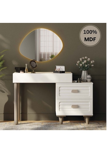 Lavanta Mdf Makyaj Masası Ledli Ayna Dahildir Kırık Beyaz