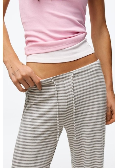 Madmext Gri Çizgili Straight Fit Kadın Eşofman Altı Mg2786