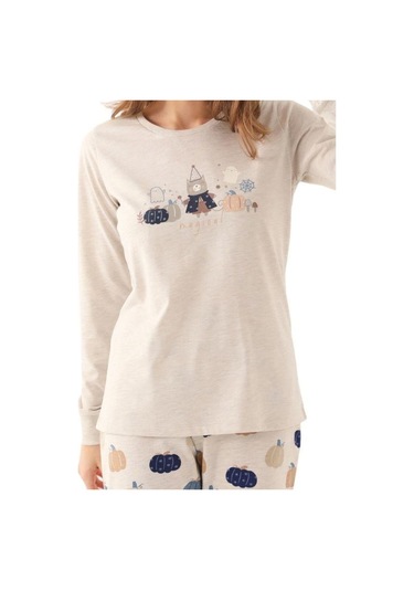 Kız Çocuk Ayıcık Baskılı Uzun Kollu Pijama Takım-16029 Gri