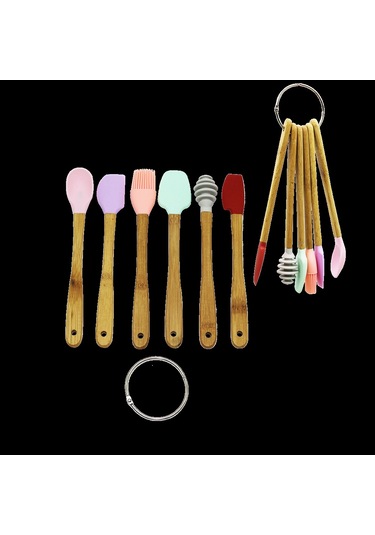 6 Parça Mini Ahşap Saplı Silikon Mutfak Set 5365 Çok Renkli