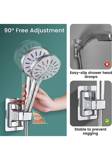 Primepickings Siyah Evrensel Duş Başlığı Tutucu Ayarlanabilir Matkap Yok Kendinden Yapışkanlı Duvara Mon 2 Katlı Gri