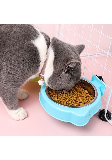 Cbtx Evcil Hayvan Mama Kasesi Köpek Kafesi Asılı Paslanmaz Çelik Sabit Kase Mavi