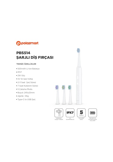 Polosmart PBS514 Şarjlı Diş Fırçası Beyaz