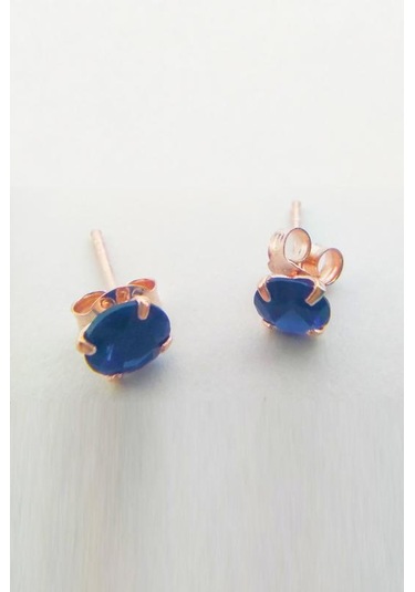 Safir Rengi Taş Küçük Gümüş Küpe