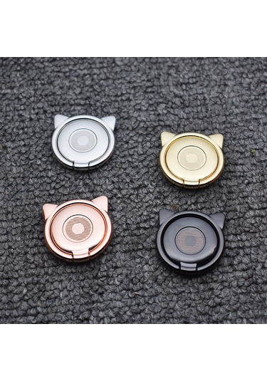 Suofeng Gümüş Metal Kedi Kulaklı Serçe Çengeli Telefon Tutucu 360 Döner Kartoon Arka Stant