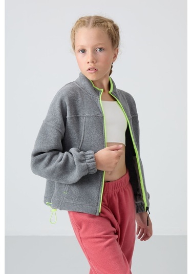 Tommy Life Gri Melanj Kalın Yumuşak Dokulu Standart Fit Nakışlı Polar Kız Çocuk Sweatshirt - 75157 Gri Melanj