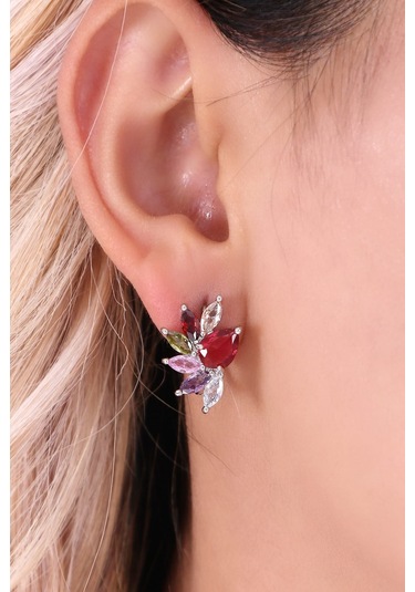 Bhs Life Kadın Taşlı Renkli Çiçek Küpe Çok Renkli