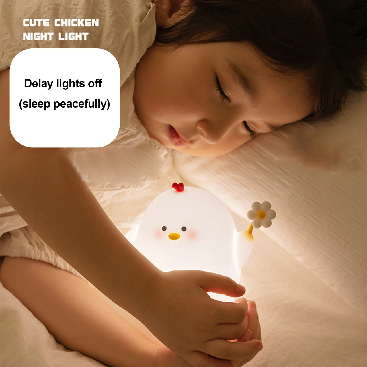 Folinda Yumuşak Işık Bebek Besleme Göz Korumalı Şarj Edilebilir Gece Lambası - Bir Dokunuşta Açılır, 3 Seviye Işık, Gecikmeli Kapatma, 1200mah Pil Beyaz