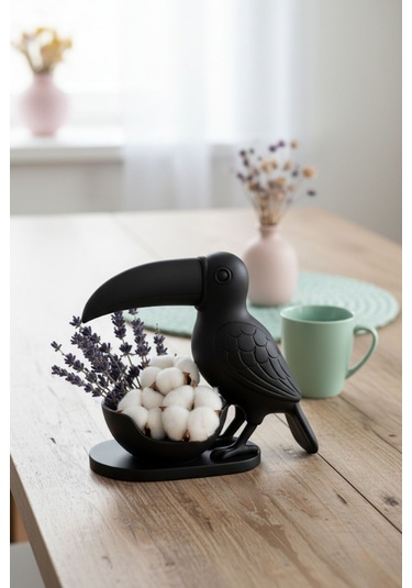 Oxyteez Kuş Figürlü Dekoratif Sunumluk Siyah Renk Reçine Tasarım Ev Ve Ofis Dekorasyonu