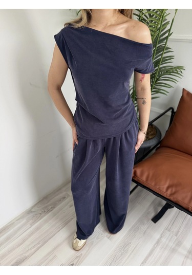 Keymoda Kadın Sion Kayık Yaka Bluz Pantolon Takım Lacivert