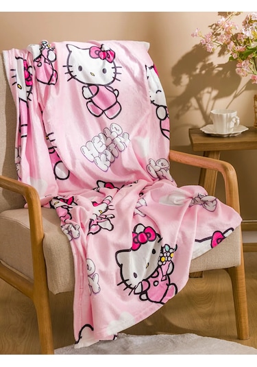 Pembe Hello Kitty Baskılı Tv Battaniyesi 100x150 Cm