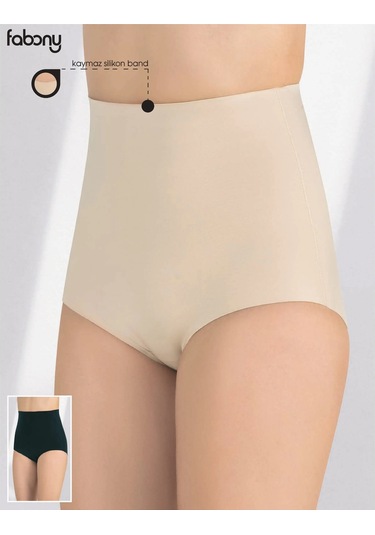 Fabony Lazer Kesim Yüksek Bel Slip Külot Korse Bej