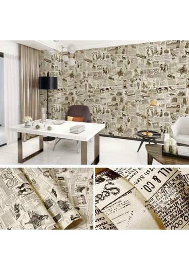 Vintage Vinil Kendinden Yapışkanlı Gazete Kağıdı Duvar Kağıdı, Soy Ve Yapıştır Çok Renkli