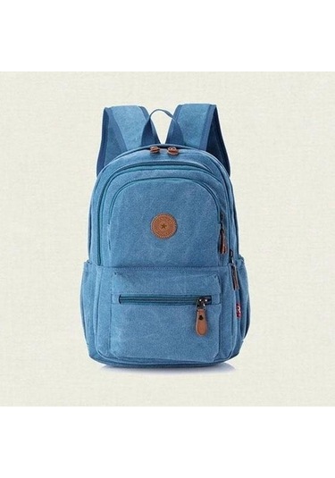 Mavi Wtempo Düz Renk Kalın Aşınmaya Dayanıklı Kanvas Sırt Çantası Unisex Büyük Kapasiteli Bagaj Çantası Denim Öğrenci Okul Çantası