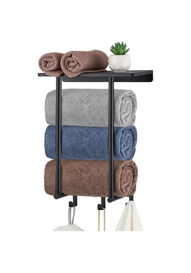 Gajeena Banyo Duvarlı Havlu Rakımı - Paslanmaz Çelik, 3 Kanca, 3 Büyük Havlu 16x12 İnç Tutabilir, Sıfır Dokunmatik, Su Lekesi Dayanıklı, Siyah Siyah